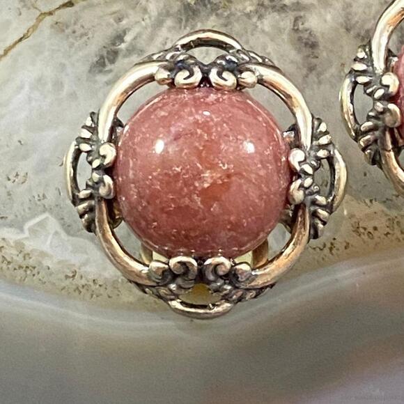 Carolyn Pollack Sterling Round Rhodonite Decorated Clip-On Earrings For Women - Picture 6 of 9